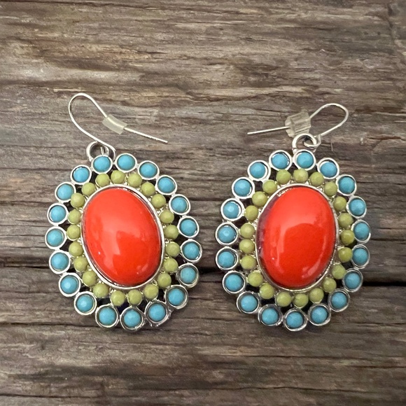 EUC Red and Turquoise Blue Round Earrings Maybe Erica Lyons - Picture 1 of 4